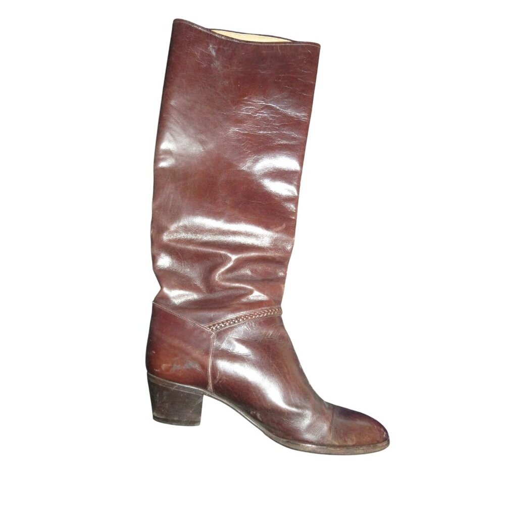 Vintage Celine Italian Leather Riding Boots in Cognac Brown Women's sz 6 Eur 36 - Picture 6 of 11